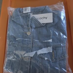 Locachy Women's Large 3/4 Sleeve Light Blue Denim Jacket